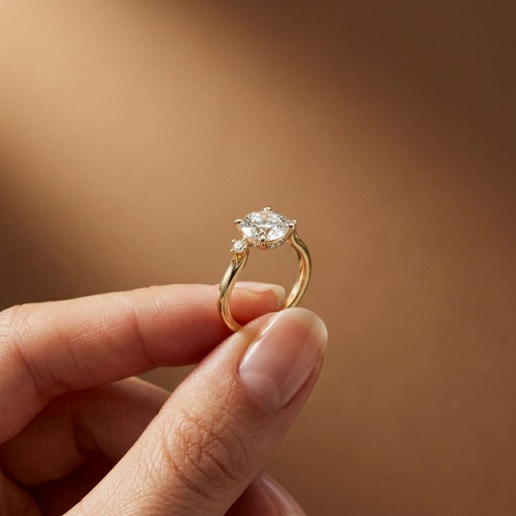 2.15Ct Moissanite Round Solitaire Three-Stone Ring
