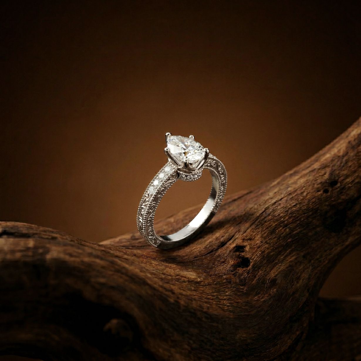 1.38Ct Moissanite Pear Cut Vintage Ring