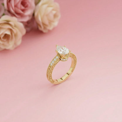 1.38Ct Moissanite Pear Cut Vintage Ring