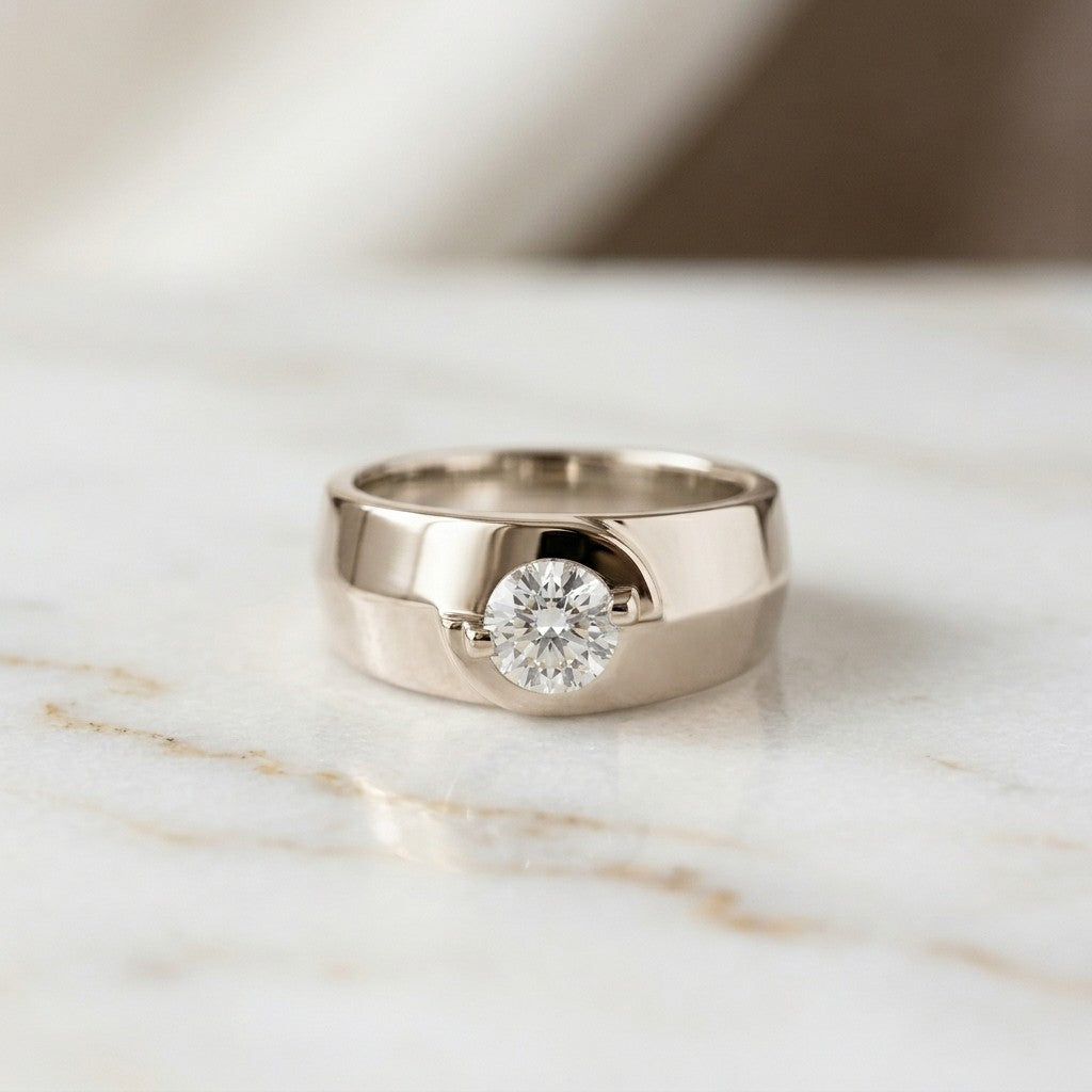 0.75Ct Moissanite Modern Bezel-Set Ring For Men's
