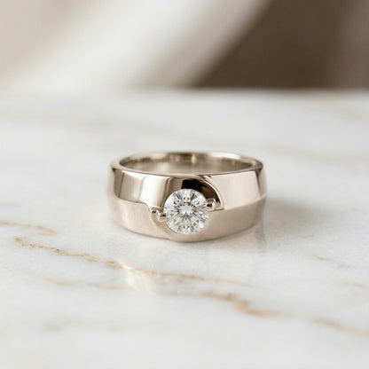 0.75Ct Moissanite Modern Bezel-Set Ring For Men's