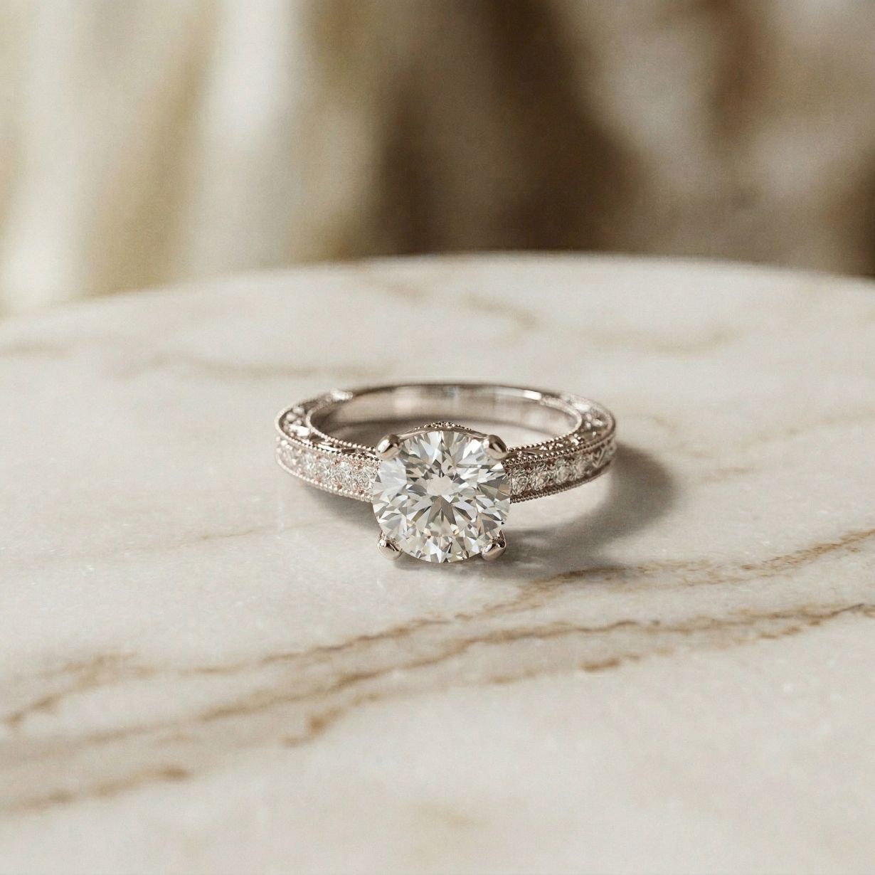 2.21Ct Moissanite Round Cut Vintage Ring