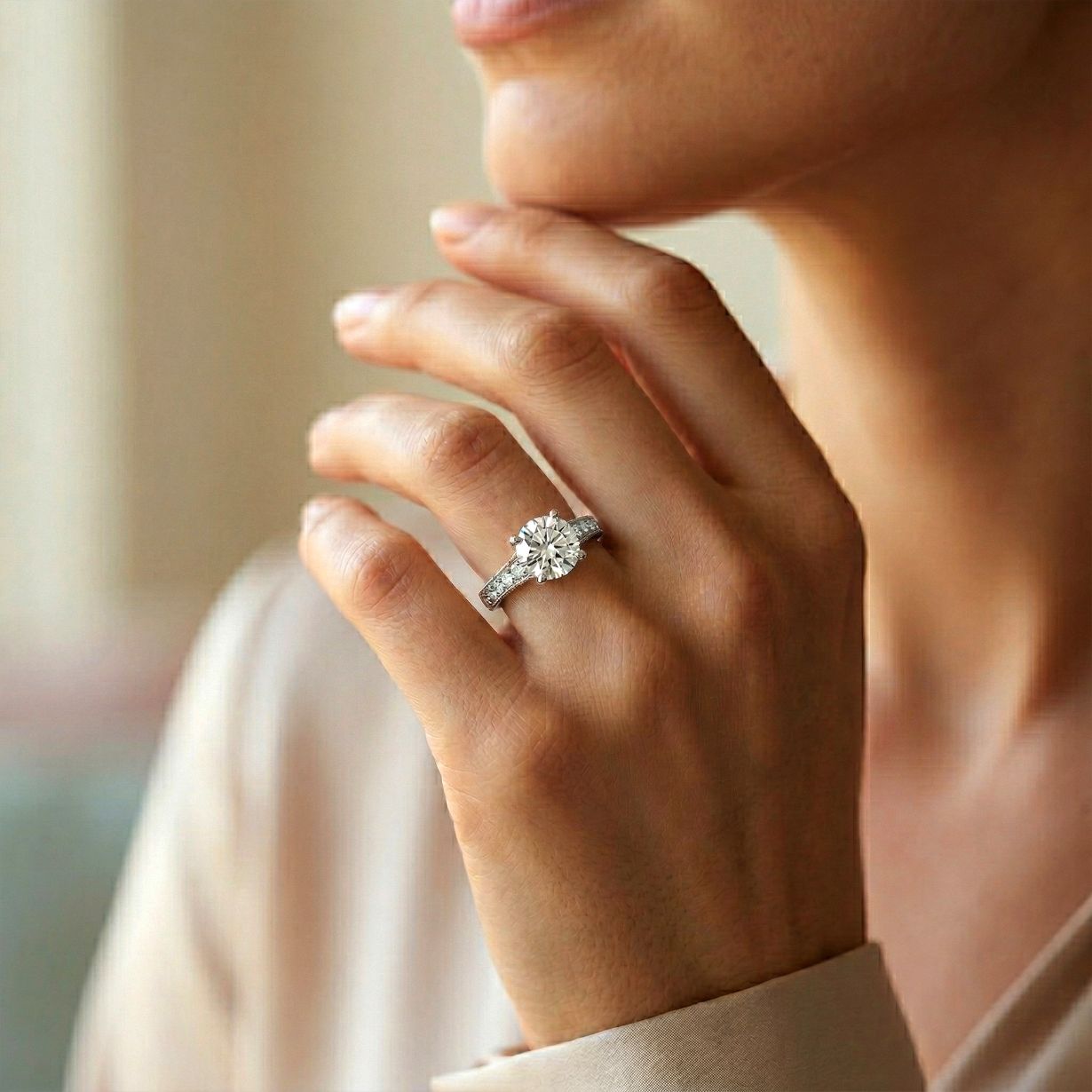 2.21Ct Moissanite Round Cut Vintage Ring