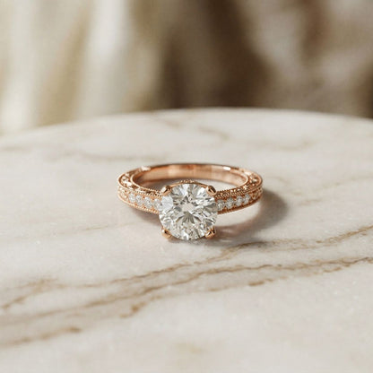 2.21Ct Moissanite Round Cut Vintage Ring