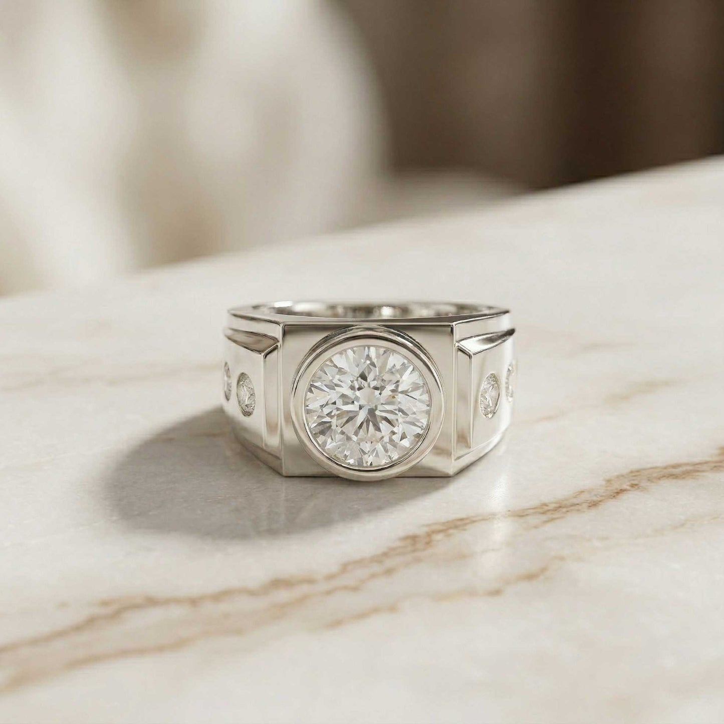 3.66Ct Moissanite Bold Bezel Ring For Men's