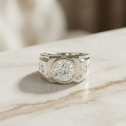 3.66Ct Moissanite Bold Bezel Ring For Men's