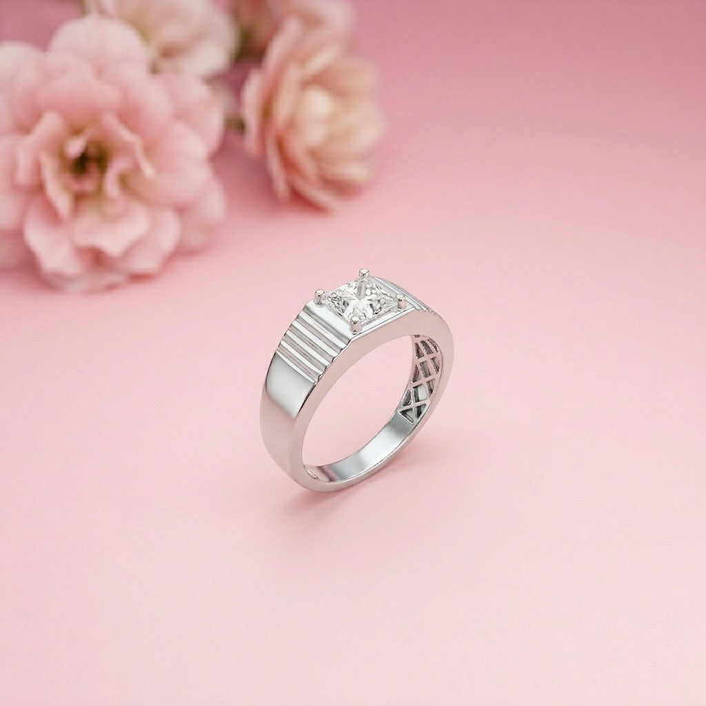 0.78Ct Moissanite Princess Textured Ring For Men's
