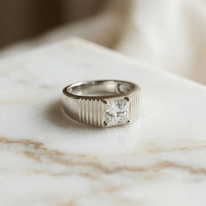 0.78Ct Moissanite Princess Textured Ring For Men's