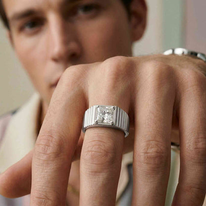 0.78Ct Moissanite Princess Textured Ring For Men's