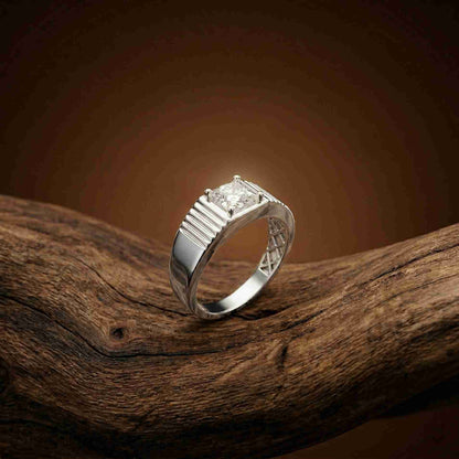 0.78Ct Moissanite Princess Textured Ring For Men's