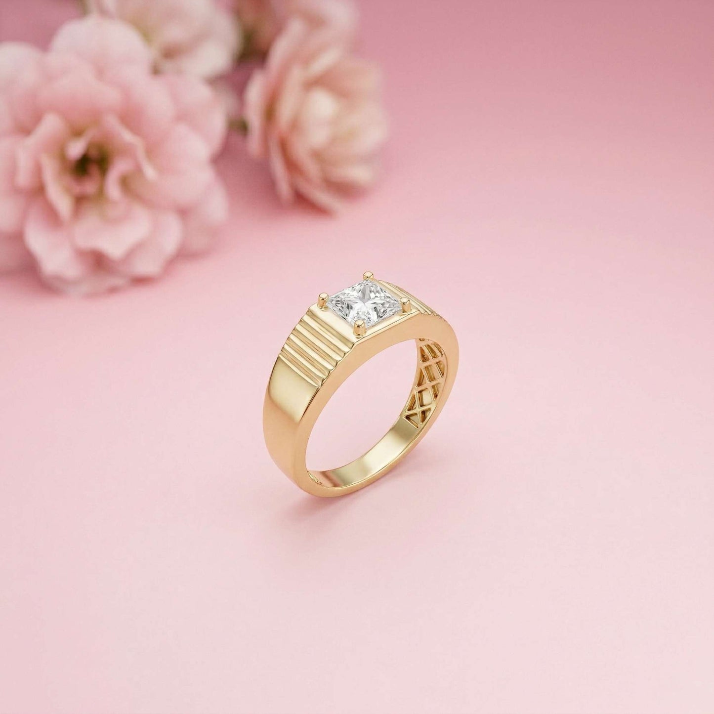 0.78Ct Moissanite Princess Textured Ring For Men's