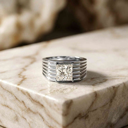 2.30Ct Moissanite Princess Cut Multi-Ridge Ring For Men's