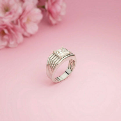 2.30Ct Moissanite Princess Cut Multi-Ridge Ring For Men's