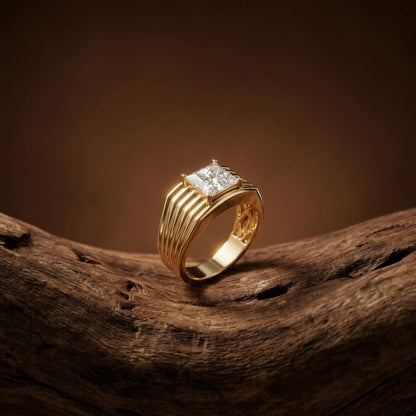 2.30Ct Moissanite Princess Cut Multi-Ridge Ring For Men's