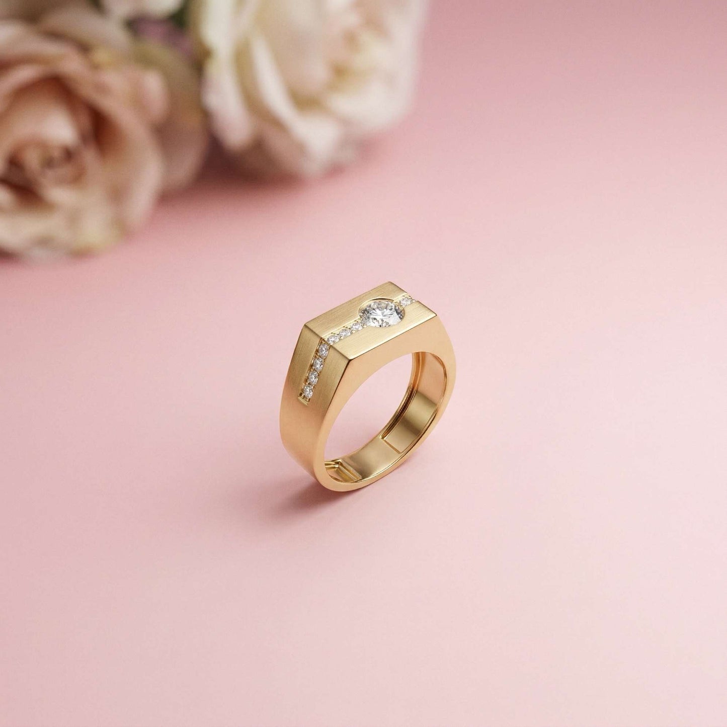 0.68Ct Moissanite Channel Accent Statement Ring For Men's