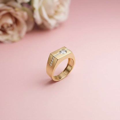 0.68Ct Moissanite Channel Accent Statement Ring For Men's