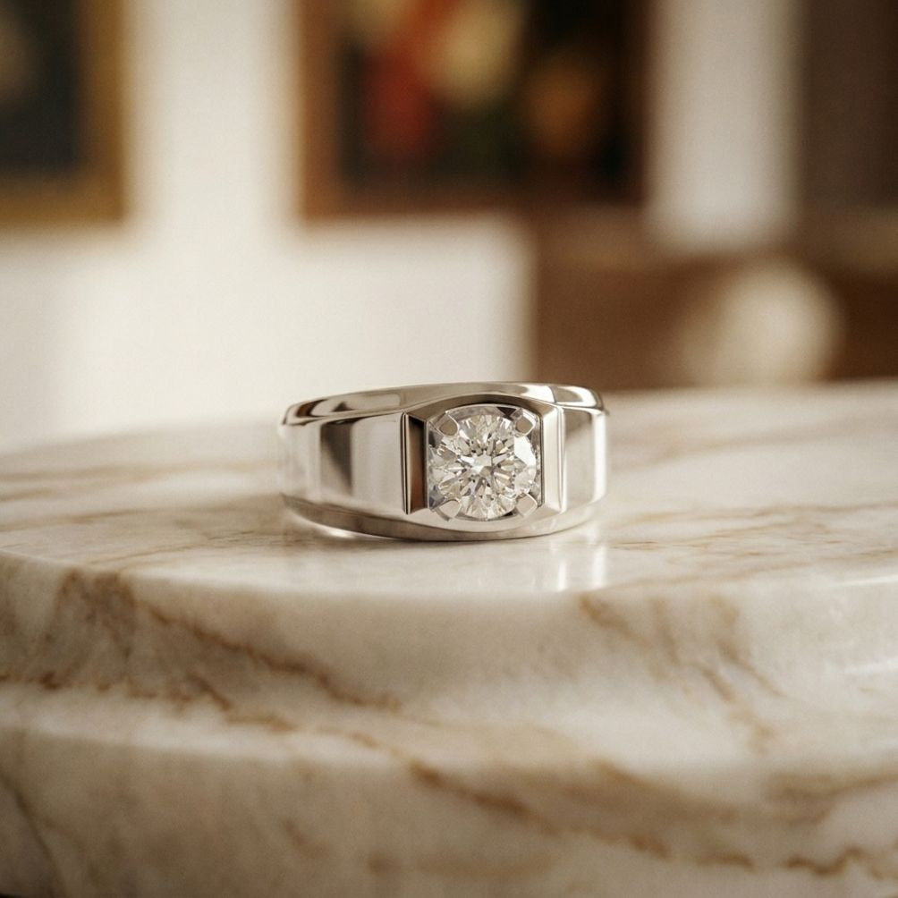 0.75Ct Moissanite Bold Bezel Set Solitaire Ring For Men's
