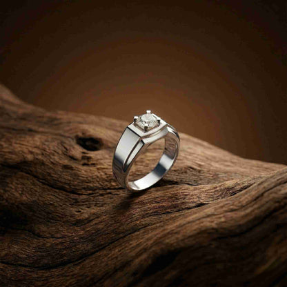 0.75Ct Moissanite Bold Bezel Set Solitaire Ring For Men's