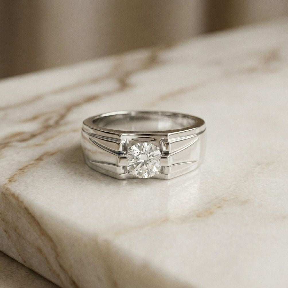 0.75Ct Moissanite Angular Groove Ring For Men's