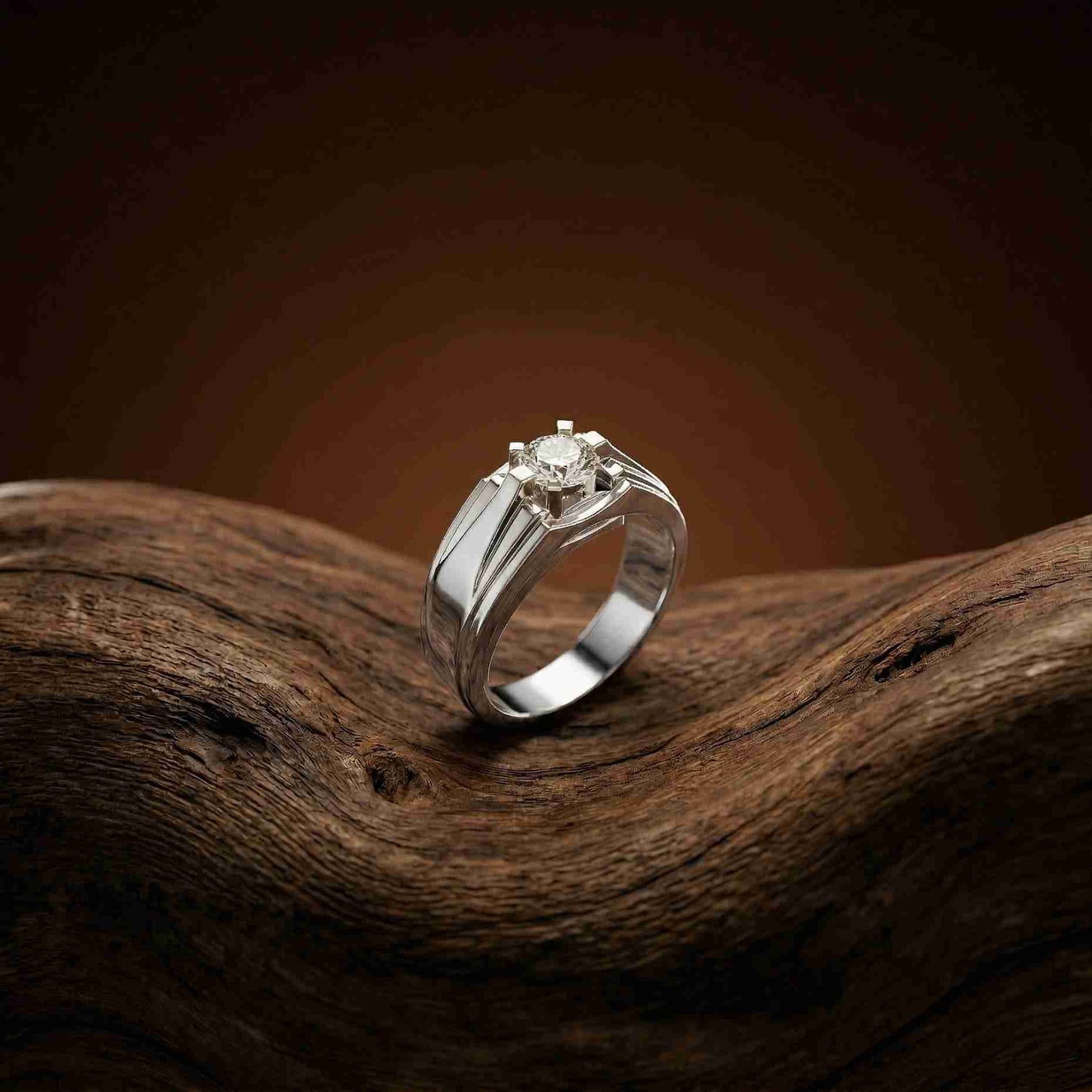 0.75Ct Moissanite Angular Groove Ring For Men's