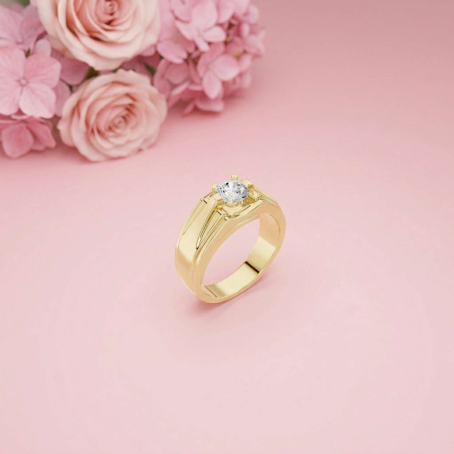 0.75Ct Moissanite Angular Groove Ring For Men's