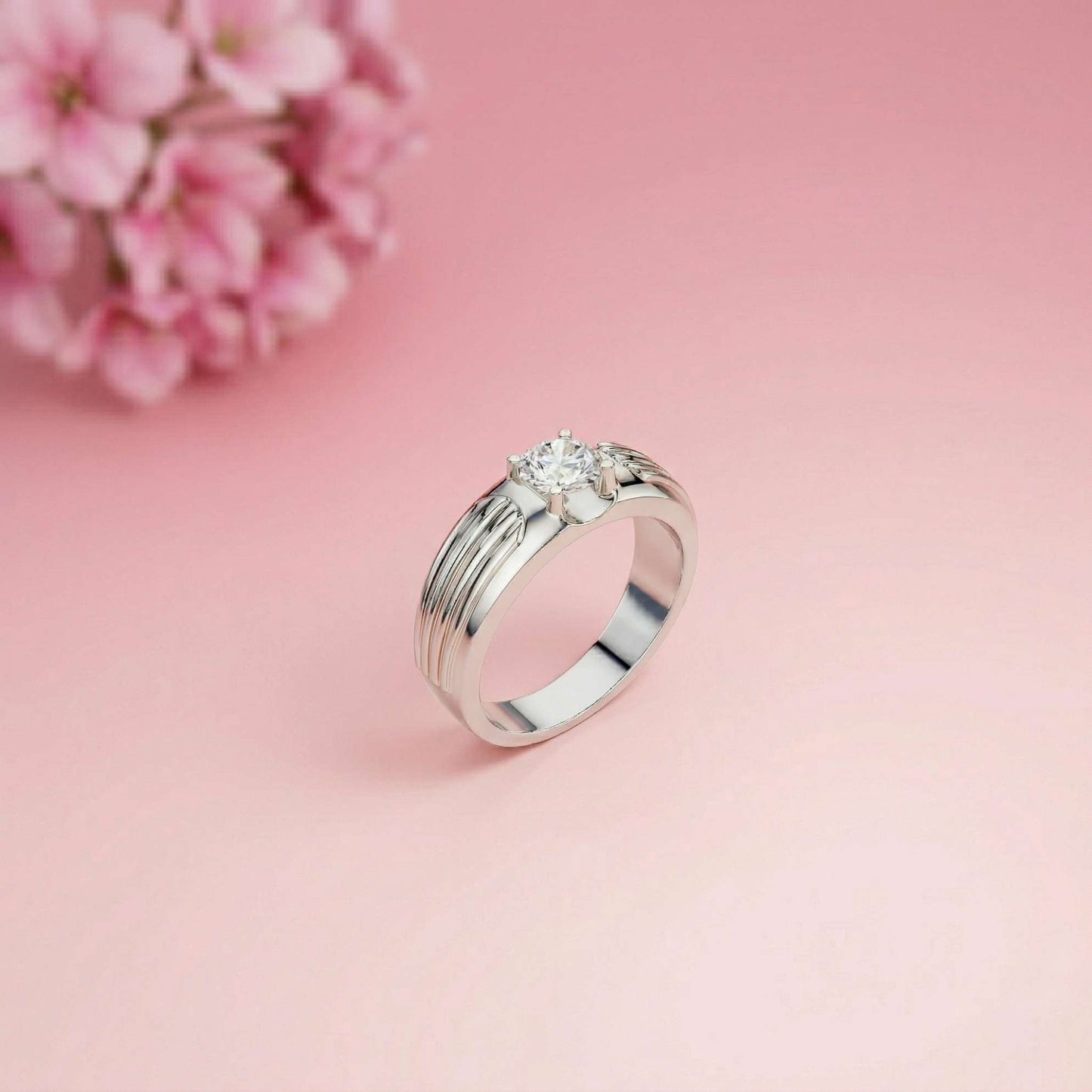 0.75Ct Moissanite Textured Groove Ring For Men's