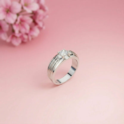0.75Ct Moissanite Textured Groove Ring For Men's