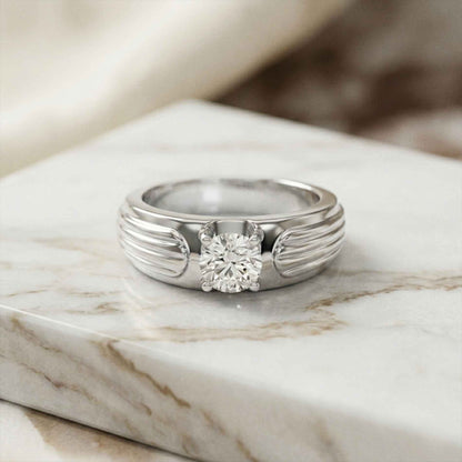 0.75Ct Moissanite Textured Groove Ring For Men's
