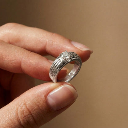 0.75Ct Moissanite Textured Groove Ring For Men's