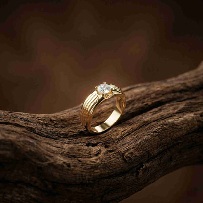 0.75Ct Moissanite Textured Groove Ring For Men's