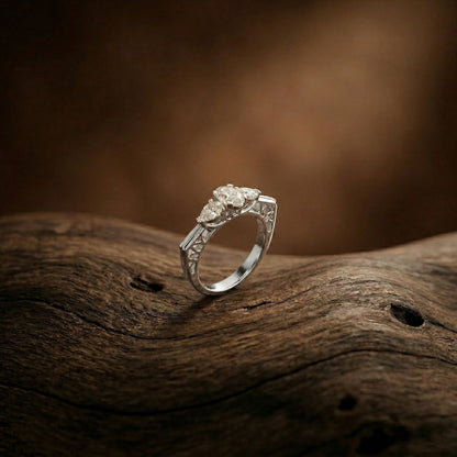 1Ct Moissanite Oval Cut Three-Stone Vintage Ring