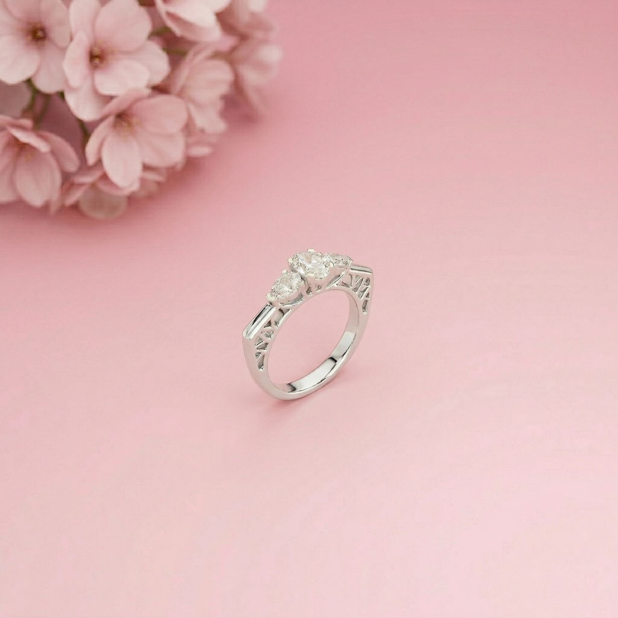 1Ct Moissanite Oval Cut Three-Stone Vintage Ring