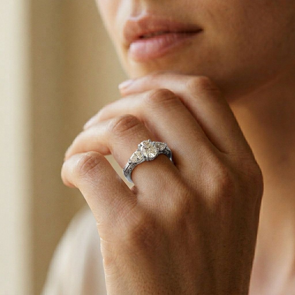 1Ct Moissanite Oval Cut Three-Stone Vintage Ring