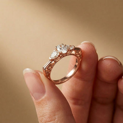 1Ct Moissanite Oval Cut Three-Stone Vintage Ring