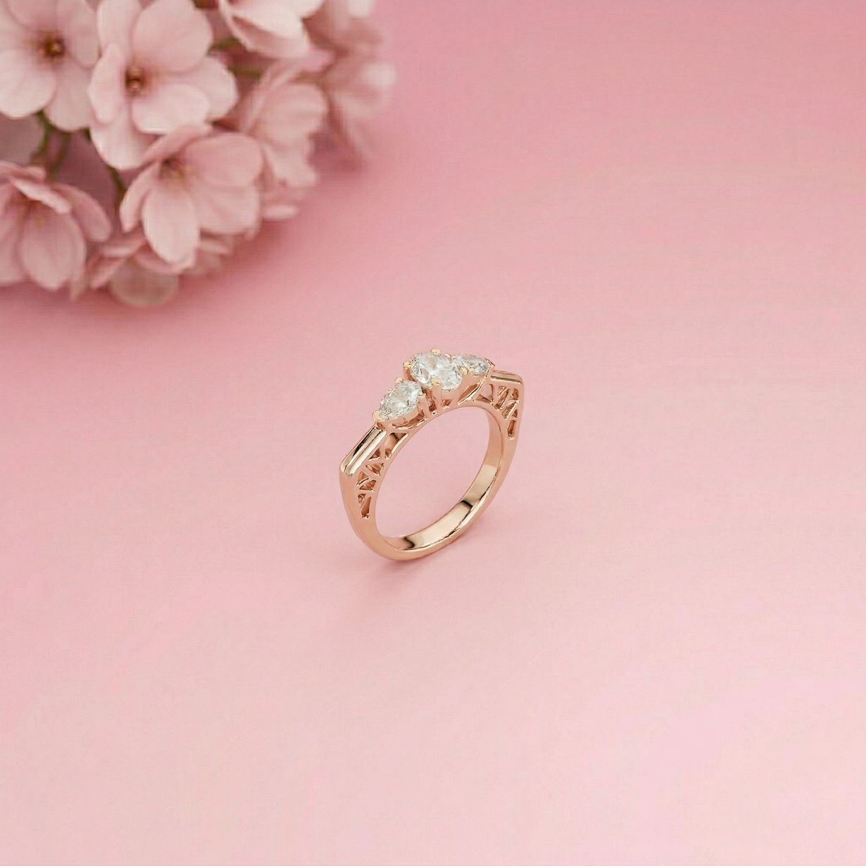 1Ct Moissanite Oval Cut Three-Stone Vintage Ring