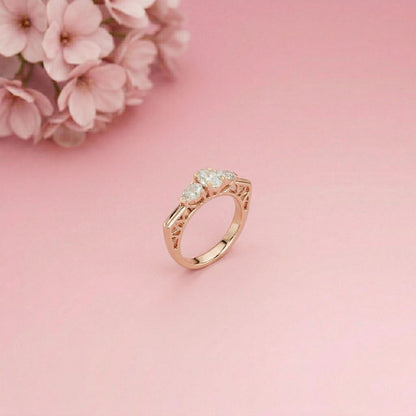 1Ct Moissanite Oval Cut Three-Stone Vintage Ring
