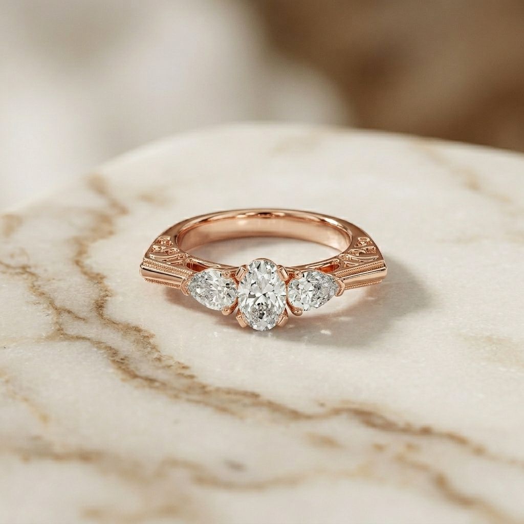 1Ct Moissanite Oval Cut Three-Stone Vintage Ring