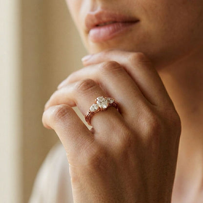 1Ct Moissanite Oval Cut Three-Stone Vintage Ring