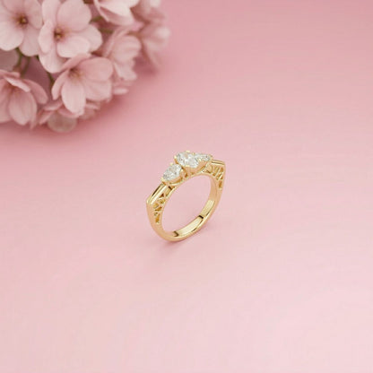 1Ct Moissanite Oval Cut Three-Stone Vintage Ring