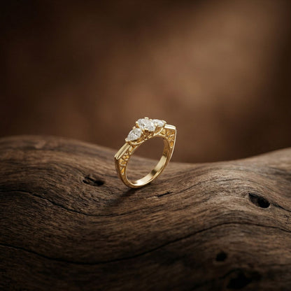 1Ct Moissanite Oval Cut Three-Stone Vintage Ring