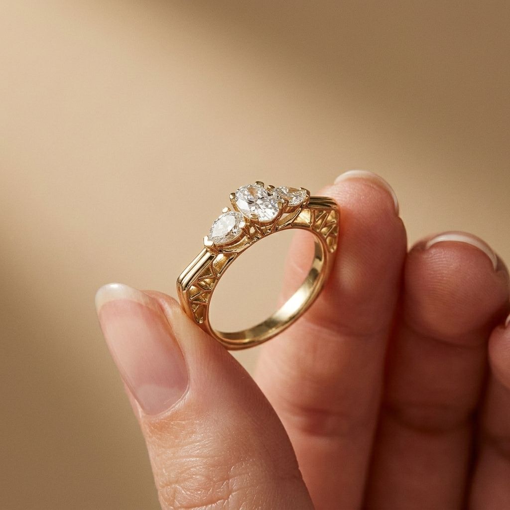 1Ct Moissanite Oval Cut Three-Stone Vintage Ring