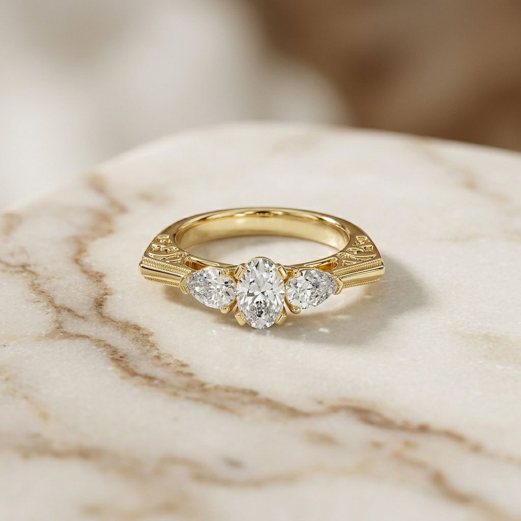 1Ct Moissanite Oval Cut Three-Stone Vintage Ring