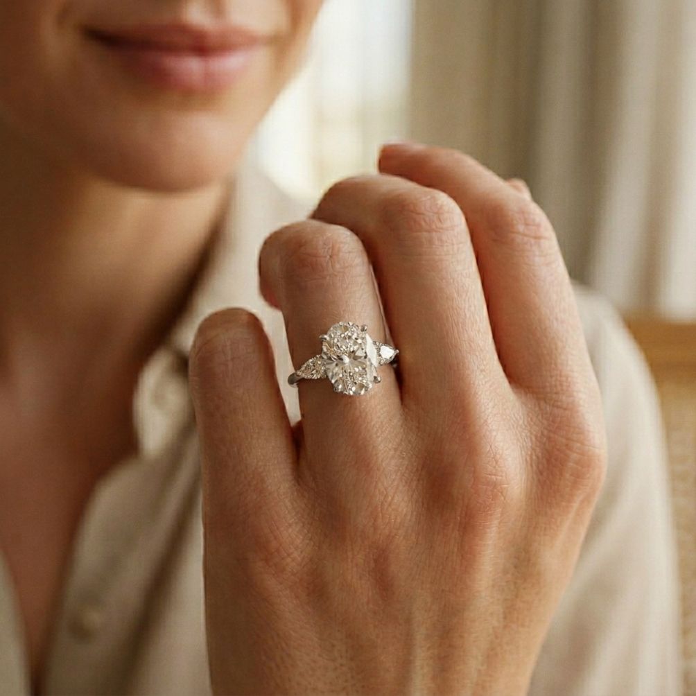 3.1Ct Moissanite Oval Cut Three-Stone Elegance Ring