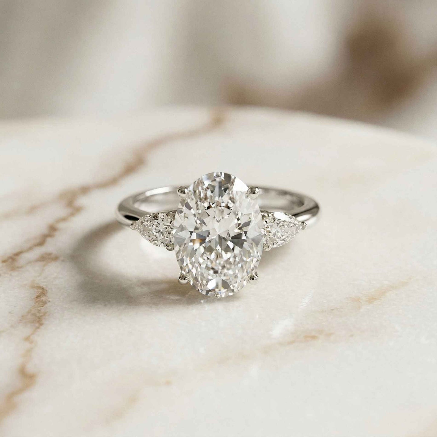 3.1Ct Moissanite Oval Cut Three-Stone Elegance Ring