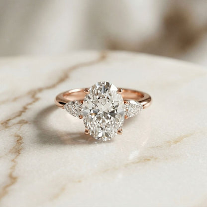 3.1Ct Moissanite Oval Cut Three-Stone Elegance Ring
