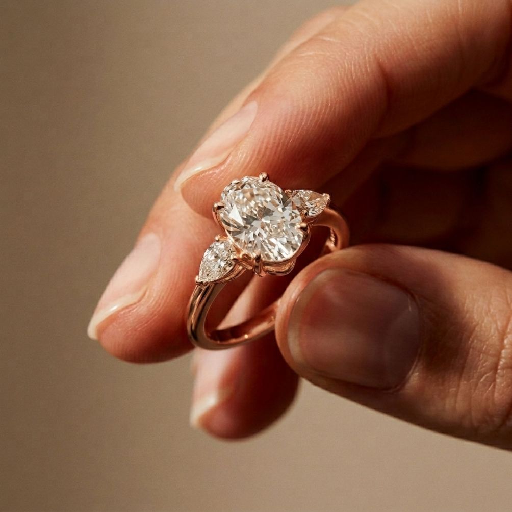 3.1Ct Moissanite Oval Cut Three-Stone Elegance Ring