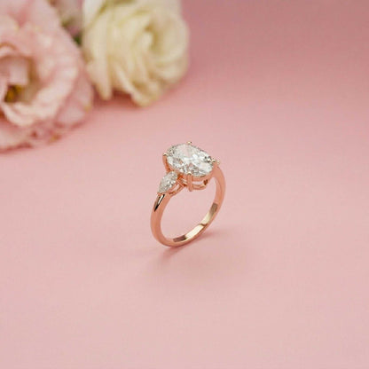 3.1Ct Moissanite Oval Cut Three-Stone Elegance Ring
