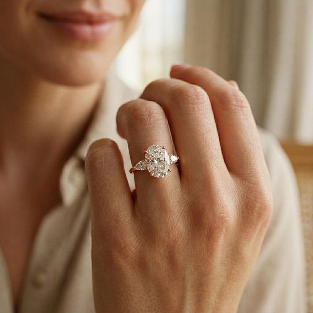 3.1Ct Moissanite Oval Cut Three-Stone Elegance Ring
