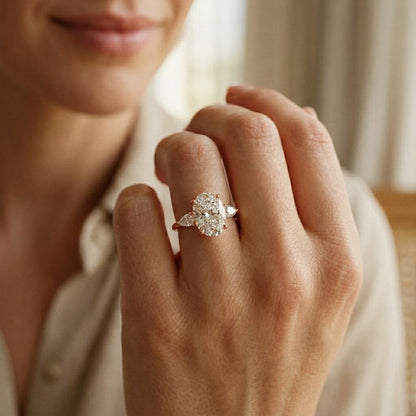 3.1Ct Moissanite Oval Cut Three-Stone Elegance Ring