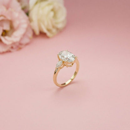 3.1Ct Moissanite Oval Cut Three-Stone Elegance Ring